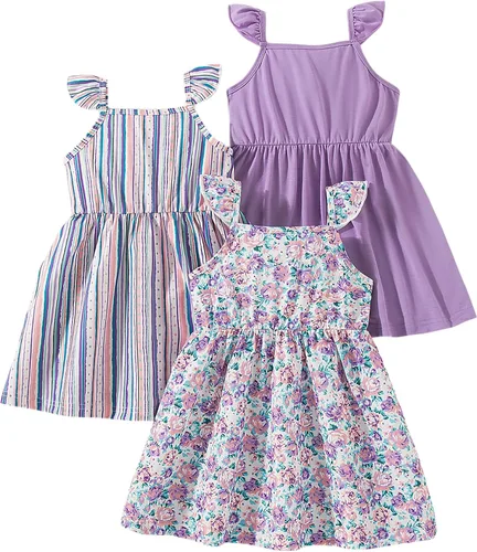 Miniatura 34 de Vestidos para niñas Vestidos para niñas pequeñas Paquete de 3 Vestido casual de fiesta con estampado patinador acampanado tipo A Vestido de verano