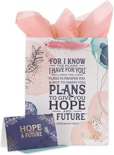 Miniatura 54 de Christian Art Gifts Bolsa de regalo de paisaje con tarjeta y juego de papel de seda, Hope and A Future, versículo bíblico inspirador de Jeremías