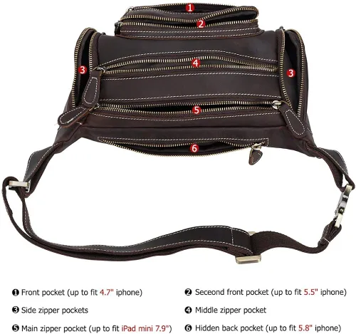 Miniatura 5 de TIDING Men's Leather Waist Bag Large Capacity Vintage Fanny Pack Organizer