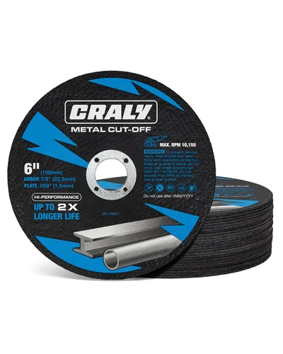CRALY Ruedas de corte de 6 pulgadas para cortar metal y acero inoxidable, disco de corte de metal ultrafino de grado profesional para amoladora