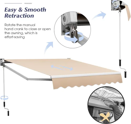 Miniatura 4 de Giantex Toldo retráctil para patio – Refugio solar de 10 x 8.2 pies con manivela manual fácil, estructura de metal resistente, toldo exterior