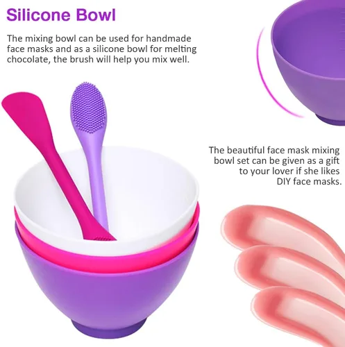 Miniatura 5 de 3 cuencos grandes para mezclar con 2 cepillos de silicona para máscara facial, juego de cuencos para mascarilla facial, cuenco reutilizable para 3