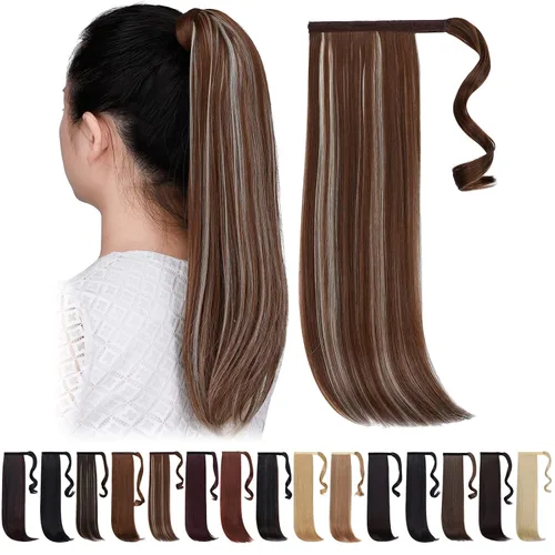 Miniatura 21 de Extensiones de cola de caballo caoba, cola de caballo rizada con clip, 22 pulgadas, 3.5 onzas, extensión de cabello sintético negro, extensión