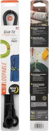 Miniatura 18 de Nite IZE Gear Tie Loopable, el original lazo de goma reutilizable con lazo integrado resistente, 12 pulgadas, negro, paquete de 2, fabricado