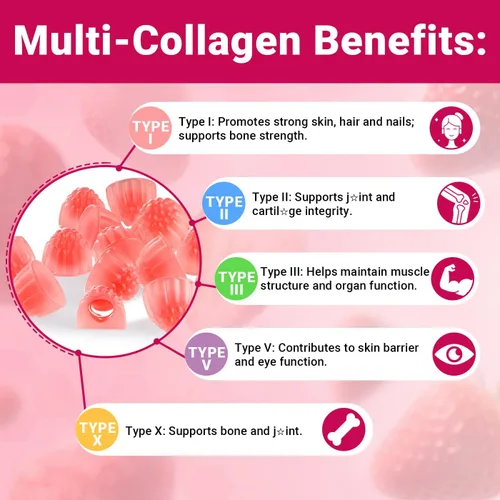 Miniatura 6 de Gomitas de colágeno para mujer, sin azúcar, hidrolizadas con péptidos de colágeno tipo I, II, III, V, X, biotina, ácido hialurónico