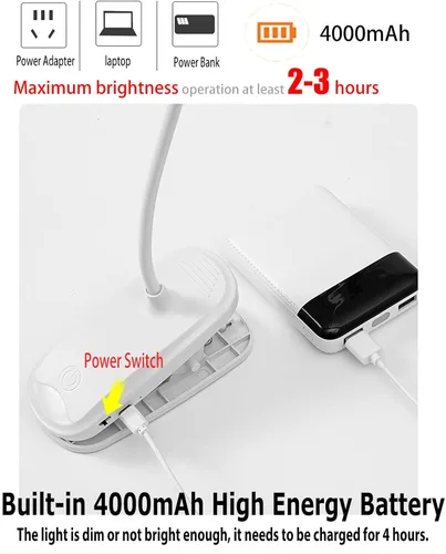 Miniatura 2 de Lámpara de escritorio LED de doble cabeza con abrazadera, luces de clip para oficina en casa, lámparas de mesa recargables de 4000 mAh, 3 modos