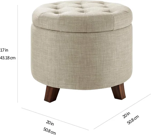 Miniatura 7 de Amazon Basics Reposapiés otomano redondo tapizado copetudo, arpillera beige, 20 pulgadas de ancho x 20 pulgadas de profundidad x 17 pulgadas de alto