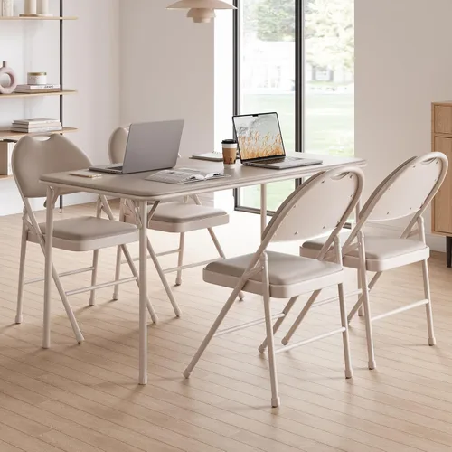 Miniatura 2 de Paquete de 4 sillas plegables con marco de metal con cojín acolchado y respaldo, asiento tapizado de piel sintética de 350 libras, sillas plegables
