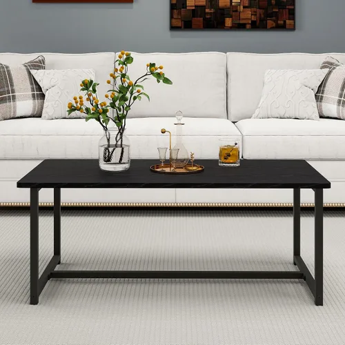 Miniatura 3 de Mesa auxiliar rectangular de 35.4 pulgadas para sala de estar, mesa de centro de estilo industrial moderna con marco de metal para espacios Negro