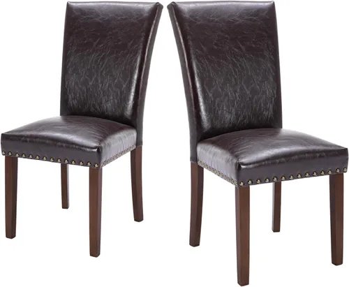 Miniatura 49 de COLAMY Juego de 2 sillas de comedor tapizadas Parsons, sillas de tela para comedor y cocina con detalle de cabeza de clavo y patas de madera