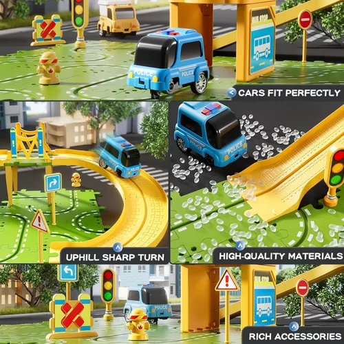 Miniatura 2 de Juego de Pistas de Carreras de Coches de Rompecabezas Grande de 3 Niveles para Niños de 3-5, Juego de Jugar con Pistas de Coches de Rompecabezas