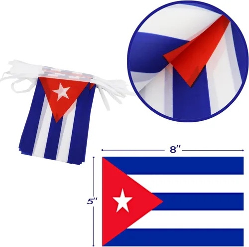 Miniatura 4 de Bandera de cuerda en forma de banderín de Cuba - 38 banderas, 42 pies de pequeñas mini banderas cubanas en guirnalda para decoración de país