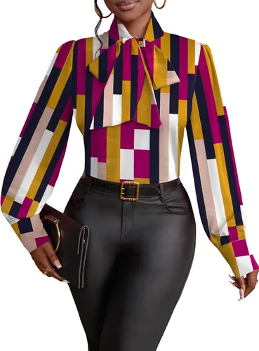 Miniatura 44 de Vrtige Camisa de mujer elegante con cuello de lazo, manga larga, blusa para la oficina