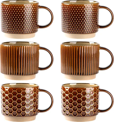 Miniatura 23 de GBhome Tazas de café apilables de 6 onzas, tazas de café de cerámica con patrones de textura para hombre, mujer, papá, mamá, juego de 4 tazas