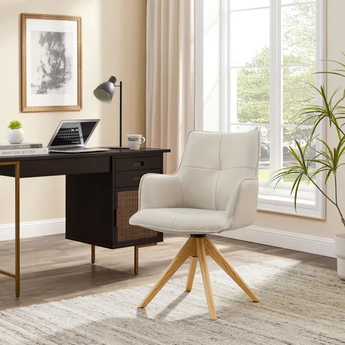 Miniatura 8 de Art Leon Silla de escritorio giratoria – Silla de oficina tapizada de piel sintética sin ruedas, sillón moderno de mediados de siglo con patas
