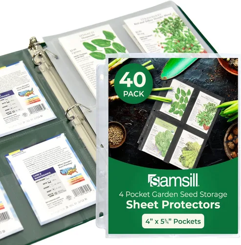 Miniatura 8 de Samsill Paquete de 50 protectores de hojas transparentes de almacenamiento de semillas de jardín de 4 bolsillos, organizador de semillas, cada
