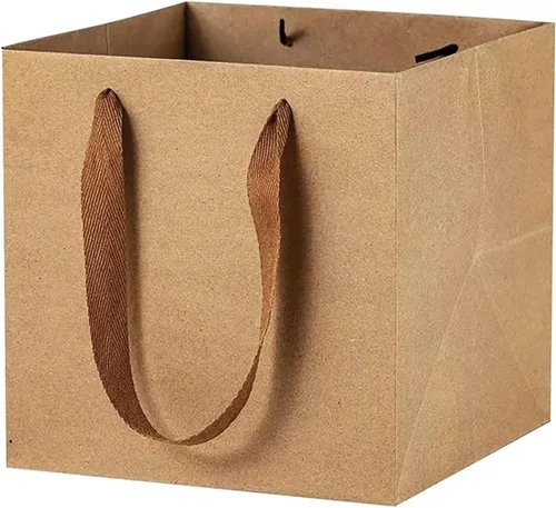 Miniatura 21 de Bolsa de regalo de papel kraft pequeña con fondo cuadrado con asas (kraft natural, 4 x 4 x 4 pulgadas, 10 unidades)