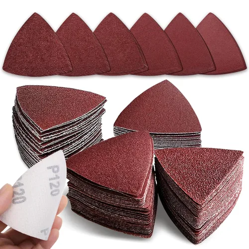 Miniatura 7 de Juego de 100 piezas de papel de lija triangular, grano 60-240, se adapta a herramientas oscilantes de 3-1/8 pulgadas, ganchos y bucles de óxido