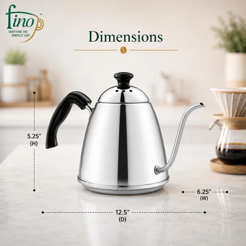 Miniatura 3 de Fino Hervidor de café con cuello de cisne, acero inoxidable 18/8, 6 tazas, capacidad de 1 L