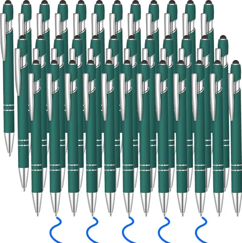 Miniatura 18 de 36 bolígrafos de tinta azul con lápiz capacitivo 2 en 1 para pantallas táctiles, colegio, oficina, compañeros de trabajo (negro)