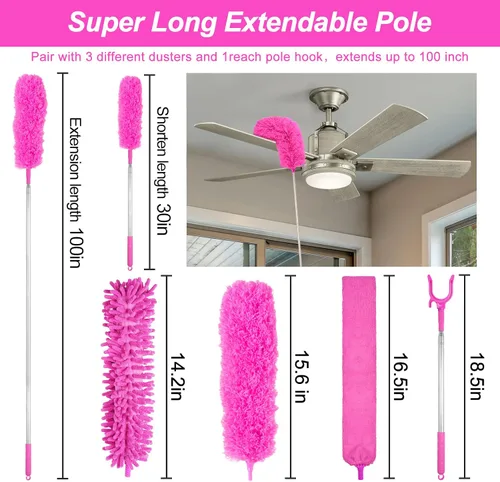 Miniatura 2 de Plumeros de microfibra para limpieza, plumeros con poste de extensión, plumeros flexibles y lavables para ventiladores de techo alto, persianas