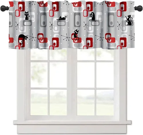 Miniatura 33 de Cenefa de cortina geométrica para ventanas, cenefa moderna con bolsillo para barra, 1 panel, cortinas cortas abstractas para playa, cortinas cortas