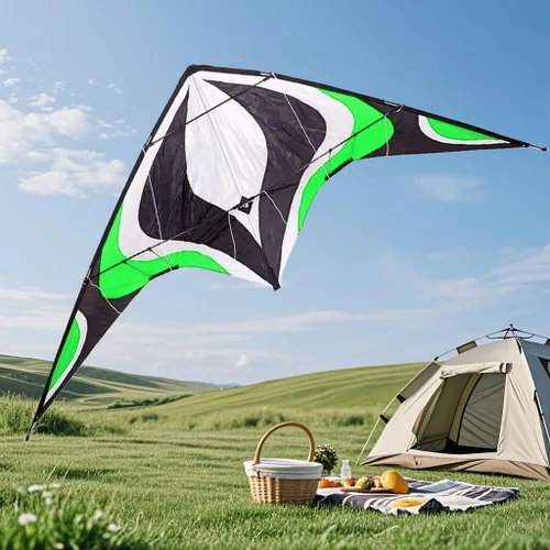 Miniatura 6 de Babyeden Cometa grande de doble línea, cometa deportiva de nivel básico de 84 pulgadas de ancho para adultos y adolescentes Verde