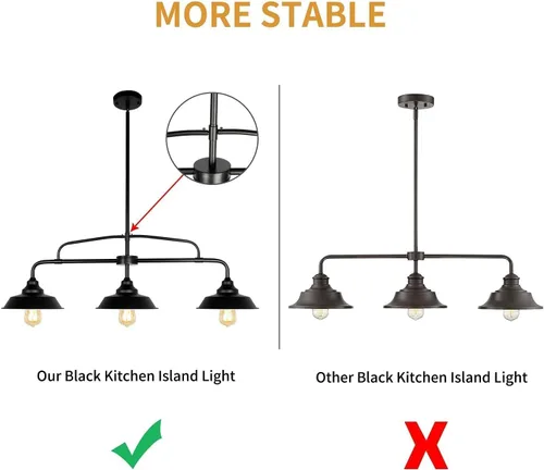 Miniatura 3 de Moderno accesorio de iluminación colgante negro de granja, 3 luces, lámpara colgante de metal para isla de cocina, comedor, sala de estar, pasillo