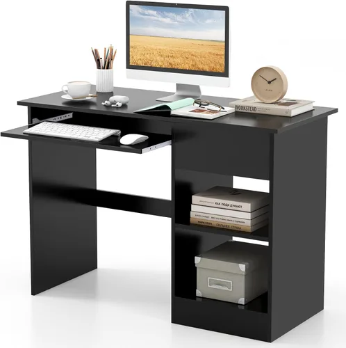 Miniatura 11 de Escritorio para computadora con gabinete y bandeja para teclado, estación de trabajo de oficina en casa con cajón, estantes ajustables, mesa
