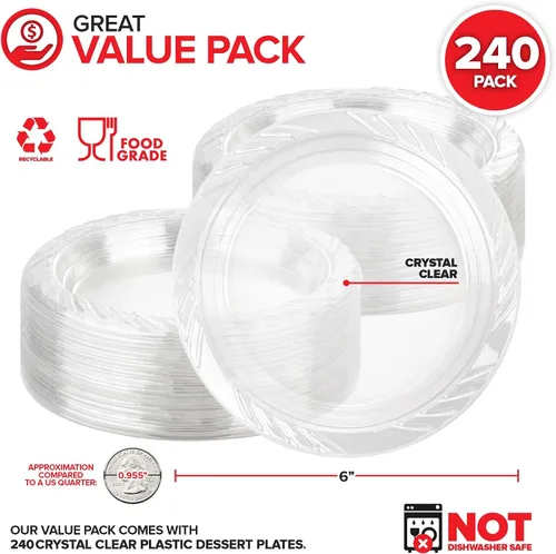 Miniatura 2 de Stock Your Home Platos de postre de plástico de 6 pulgadas (paquete de 240) – Platos desechables flexibles para postres y aperitivos, platos