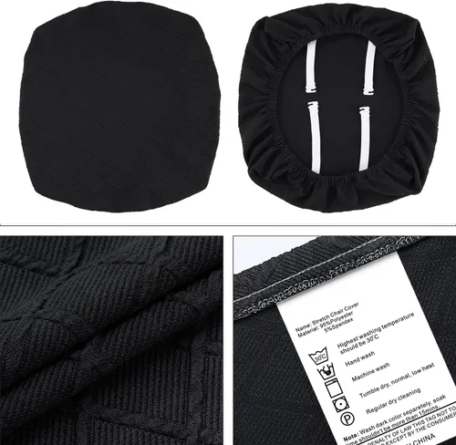 Miniatura 6 de Fuloon Fundas elásticas para asiento de silla, 4 unidades, extraíbles y lavables, fundas para sillas de comedor, antipolvo, fundas de cojín de Negro