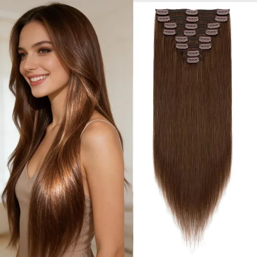Miniatura 17 de 10 –22 pulgadas doble trama extensiones de cabello 100% humano clip en de trama Grado 7 a calidad Grueso Largo Suave Sedoso recta 8pcs 18 Clips