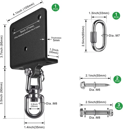 Miniatura 6 de SELEWARE Percha de bolsa pesada de rotación de 360°, capacidad de 1000 libras, montaje en techo y vigas con cadena de acero inoxidable y ganchos a