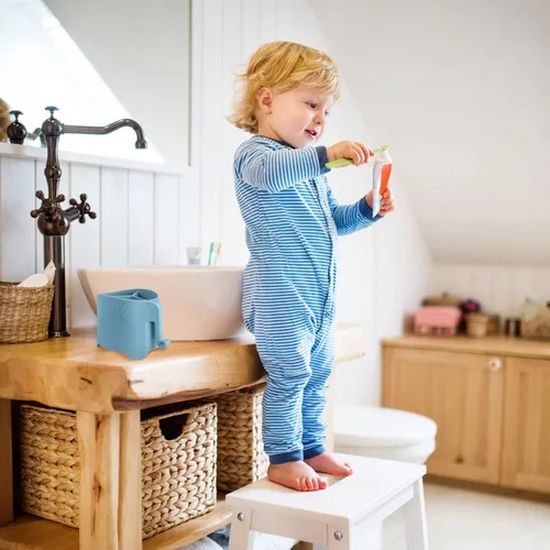 Miniatura 5 de Soporte para cepillo de dientes de elefante para niños pequeños, con ventosa, bonito soporte para cepillos de dientes para niños, para baño, con 3