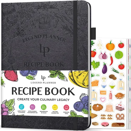 Miniatura 16 de Legend - Libro de recetas familiar en blanco para escribir tus propias recetas, diario de cocina vacío, cuaderno de cocina personalizado, tapa dura