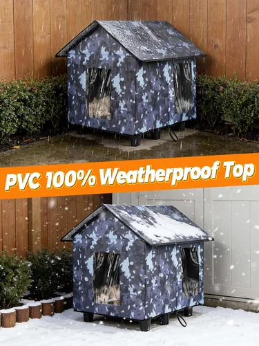 Miniatura 4 de Casa elevada aislada para gatos al aire libre resistente a la intemperie, 20 x 19 x 17 pulgadas, parte superior de PVC impermeable y forro