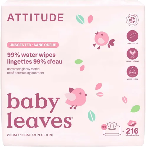 ATTITUDE Toallitas de agua para bebés, verificadas por EWG, seguras para recién nacidos, sin perfume y sin fragancia, 99% de agua, suaves, veganas y