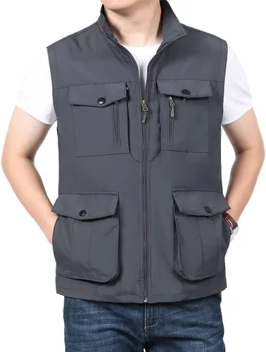 Miniatura 2 de LOUECHY Chaleco de viaje para hombre, con múltiples bolsillos, ligero, sin mangas, para senderismo, pesca, golf