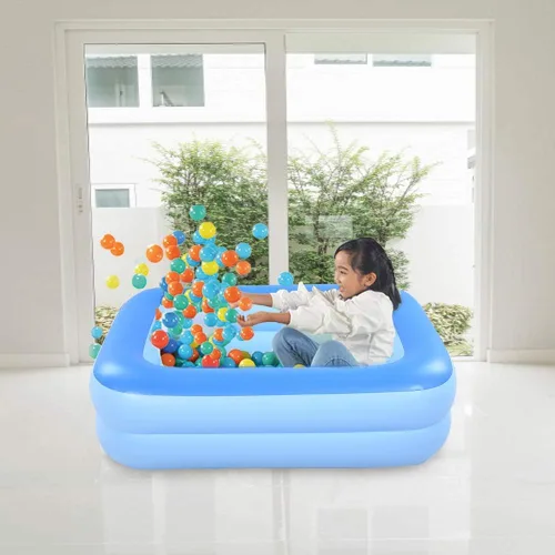 Miniatura 3 de HIWENA Piscina inflable para niños, 45 x 35 x 14 pulgadas, piscina azul para niños, bañera de verano con suelo suave inflable