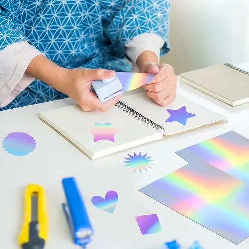 Miniatura 4 de 60 hojas de 9.5 x 7 pulgadas, tarjetas holográficas metálicas, con purpurina iridiscente, colores mezclados, tarjeta de papel reflectante brillante