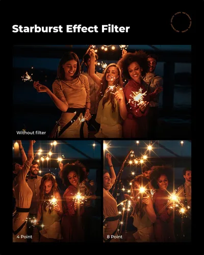Miniatura 5 de K&F CONCEPT 82mm Filtro Variable de Estrellas Cruzado Filtro de Estrellas de 4, 8 Puntos -18 Capas de Recubrimiento Ultra Delgado de Vidrio Óptico