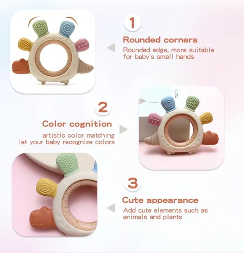 Miniatura 5 de Boobaby Mordedor de silicona de dinosaurio para bebés de 0 a 12 meses, sin BPA ni ftalatos, 100% silicona de grado alimenticio, juguete de dentición