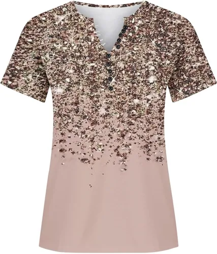 Miniatura 19 de Summer Shirts for Women 2025 Plus Size Short Sleeve Henley Tops Marble Floral Loose Tshirt Tee Casual Dressy Tunics
