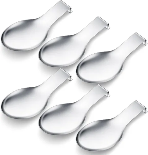 Nuanchu 6 piezas de soporte de cuchara de acero inoxidable, espátula, cucharón para estufa, resistente, soporte de espátula para encimera, apto para