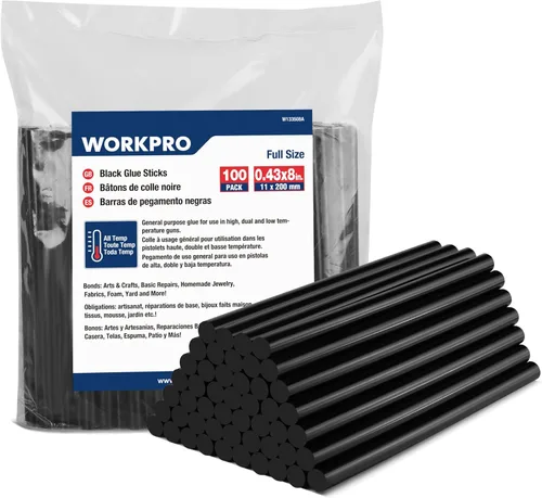 Miniatura 9 de WORKPRO Barras de pegamento caliente de tamaño completo, paquete de 50, 0.43x8 pulgadas, barras de pegamento caliente negro para pistolas