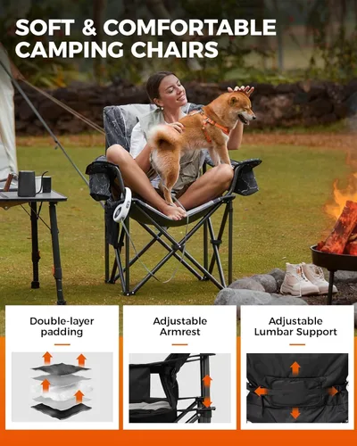 Miniatura 7 de KingCamp Silla plegable de campamento de gran tamaño, resistente 450 libras con soporte lumbar, asiento acolchado con soporte para tazas y bolsa
