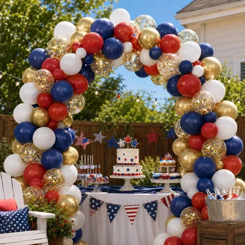 Miniatura 4 de Globo Rojo Blanco Azul, 50 unidades de 12 pulgadas, globos de látex azul marino, rojo rubí oscuro, confeti dorado metálico para baby shower
