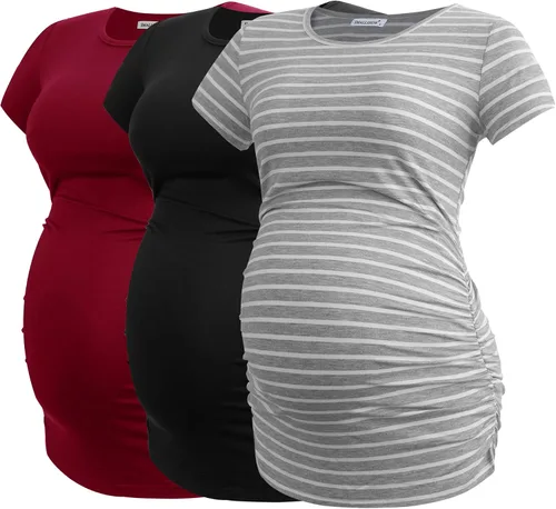 Miniatura 71 de Smallshow - Camiseta de maternidad para mujer, diseño de lados fruncidos, tipo túnica, prendas para el embarazo