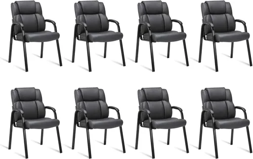 Miniatura 13 de CLATINA Silla de oficina para invitados de cuero con reposabrazos acolchado y base de trineo, silla de escritorio sin ruedas para recepción, Base