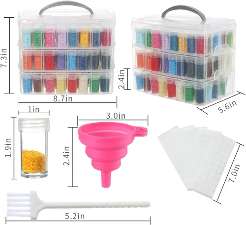 Miniatura 4 de Douorgan Contenedores de almacenamiento de pintura de diamante de 3 niveles, organizador portátil de cuentas y caja de almacenamiento, organizadores
